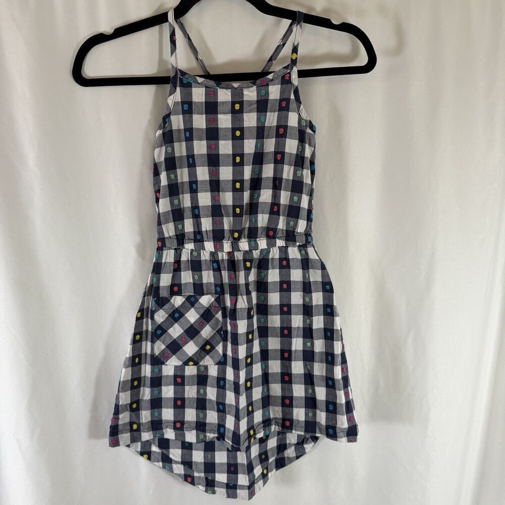Hanna Anderson Dress Girls 120 Blue White Plaid Sleeveless Pockets Lightweight